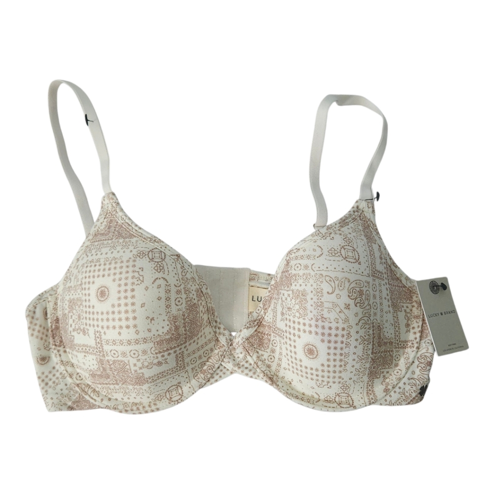 Lucky Brand Womens 36C Underwire Lightly Lined Bra Beige Boho Paisley Print